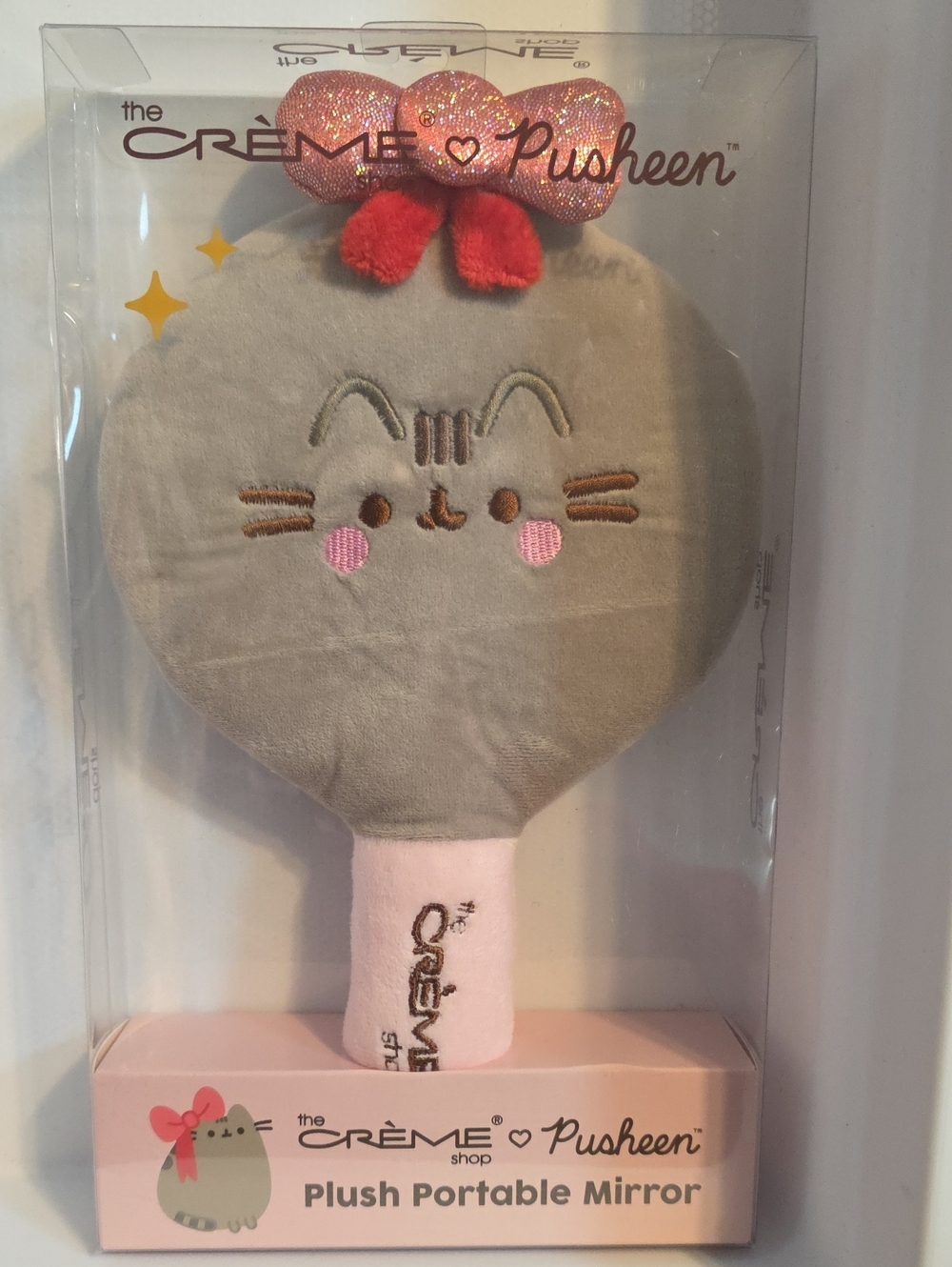 The Crème Shop Pusheen Plush Portable Mirror Gray & Pink NWT